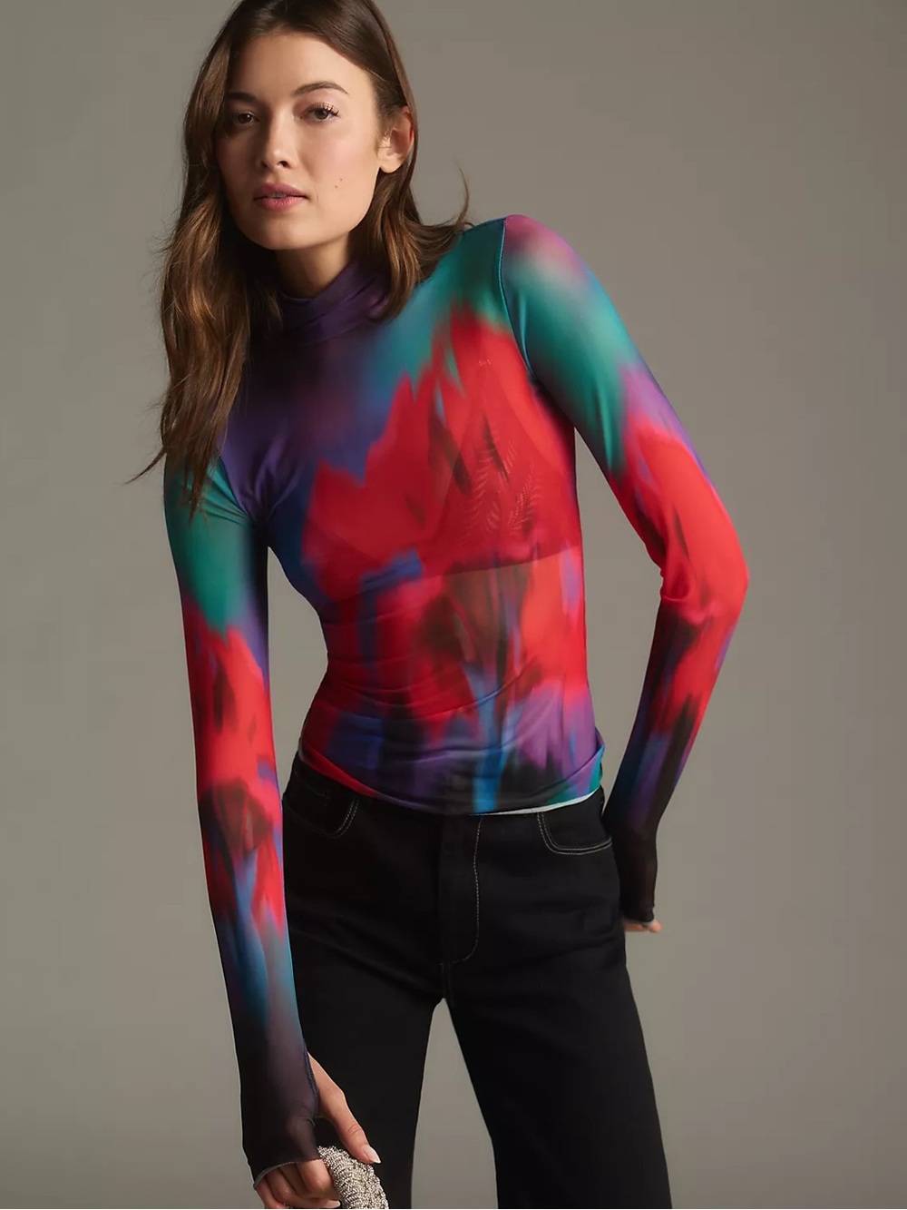 AFRM Multicolor Mesh Top with Bold Floral Design